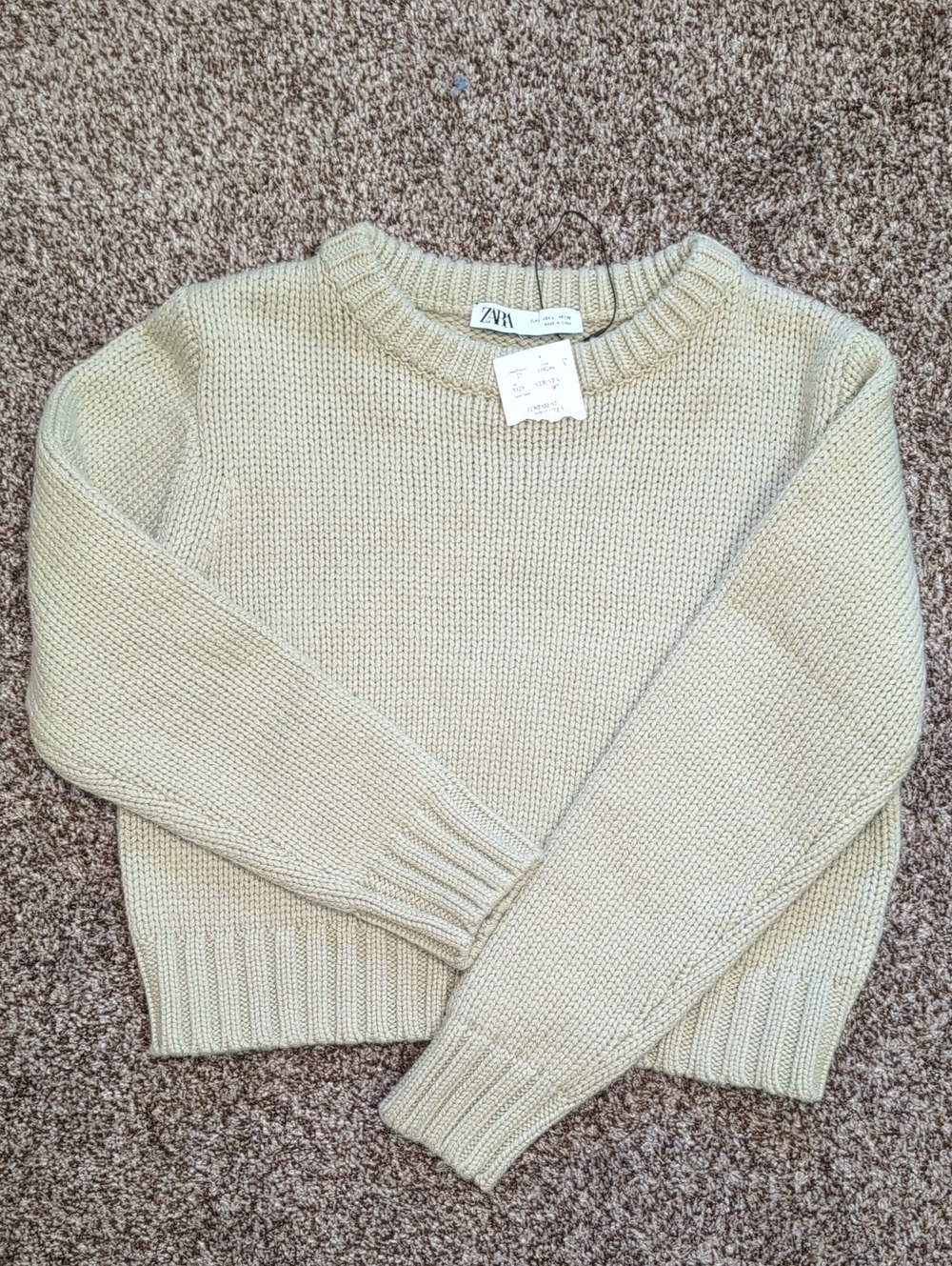 Zara Wool Blend Cable Knit Cropped Sweater Large NEW